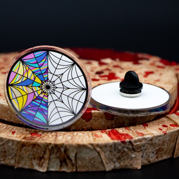 Spider Web Window Acrylic Pin Badge | Stained Glass | Creepy School Academy