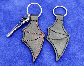 Handcrafted Leather Bat Wing Keychain: Gothic Goth Accessory