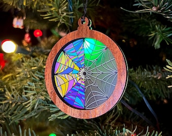 Gothic Spiderweb Suncatcher: Stained Glass Style Ornament