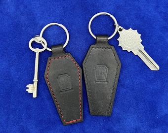 Coffin Keychain Black Leather - Goth Accessory, Gothic Style, Halloween