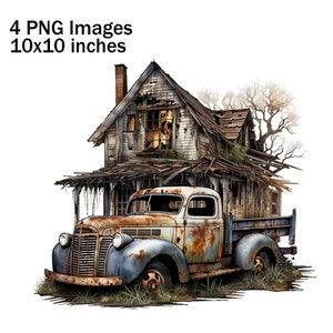 Alte LKWs, LKWs Clipart, antike LKWs PNG, verrostete LKWs, Junk Trucks Bilder, alte LKW Illustration, Vergessene LKWs Sublimation