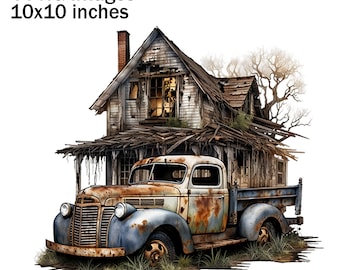 Old Trucks, Trucks Clipart, Antique Trucks PNG, Rusted Trucks, Junk Trucks Images, Old Truck Illustration, Forgotten Trucks Sublimation