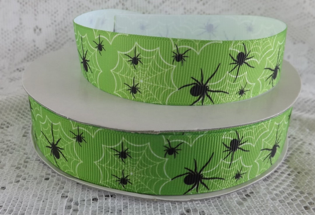 Spider  Ribbon 1 Inch Halloween Ribbon Green Spider  Etsy