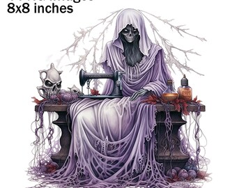 Ghost clipart, Halloween Ghost afbeeldingen, naaien heks PNG, digitale geesten, Halloween graphics, Ghost illustraties, Ghost naaimachine