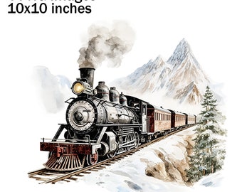 Treinen, bergtrein clipart, wintertrein PNG, stoomtreinen, locomotief afbeeldingen, trein illustratie, bergtrein sublimatie
