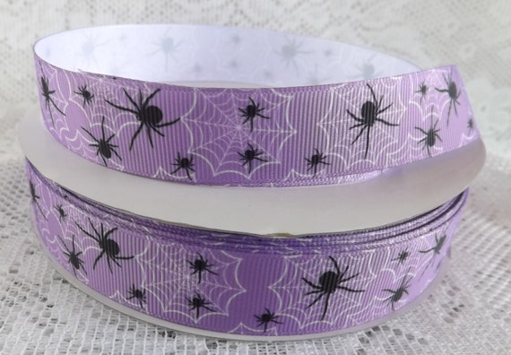 5 Yards Halloween Spider Webs Purple Grosgrain Ribbon 7//8/"W