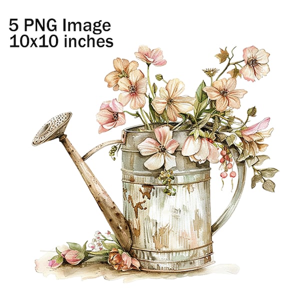 Watering Can Flowers PNG, Garden Flowers Clipart, Watering Can Clipart, Floral Illustration, PNG Flowers, Flower Images, Floral Flowers PNG