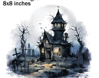 Spookhuis clipart, Ghost House beelden, donkere huis illustratie, spookhuis sublimatie, eng huis clipart, Halloween huis