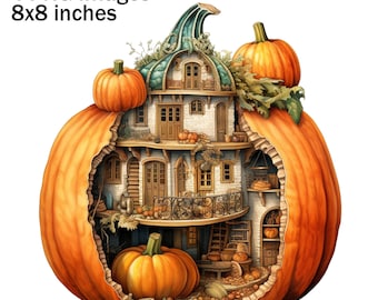 Pumpkin House Clipart, Halloween Illustratie, Jack-o-lantern PNG, Digitale Pompoen Graphics, Pompoen Afbeeldingen, Herfst Sublimatie