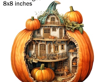 Pumpkin House Clipart, Halloween Illustration, Jack-o-lantern PNG, Digital Pumpkin Graphics, Pumpkin Images, Fall Sublimation