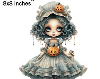 Victoriaanse meisjes met pompoenen, Halloween clipart, sublimatie ontwerp, Halloween PNG-afbeelding, transparante achtergrond digitale download