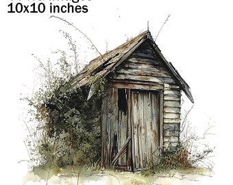 Landloodsen, aquarelloodsen, rustieke schuur PNG, oude schuurbeelden, achterhoutloodsen, oude loodsen clipart, boerderijloodsen illustratie