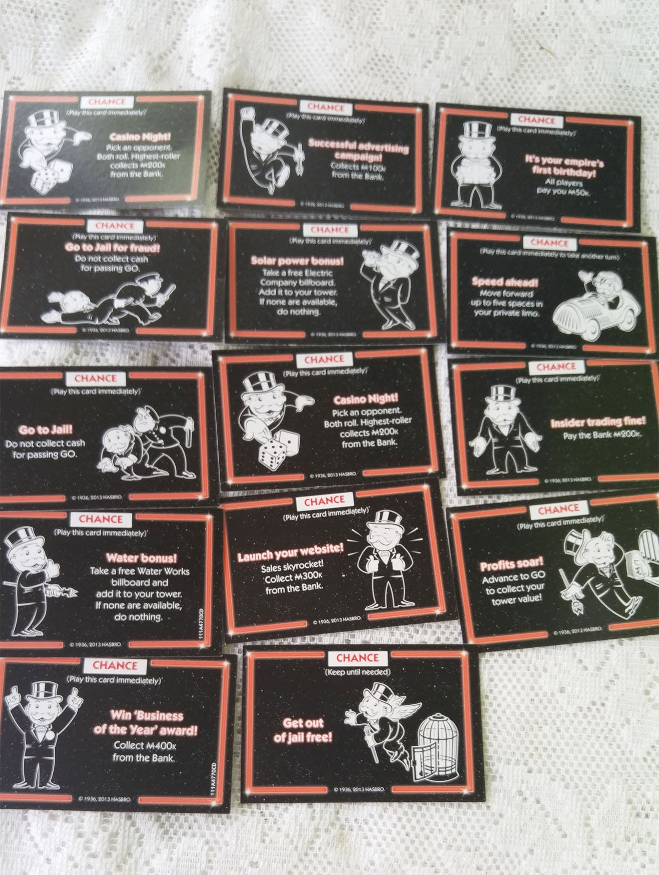 Empire Monopoly Cards, Monopoly Chance Cards, 28 Game Cards
