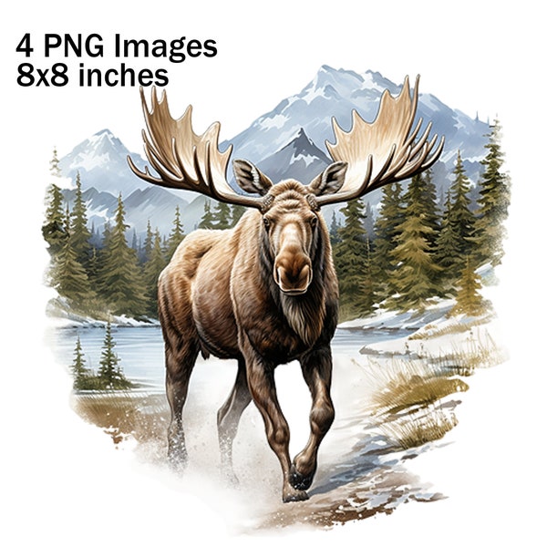 Moose Clipart, Winter Moose PNG, Moose Illustration, Winter Moose Images, PNG Sublimation, Digital Moose