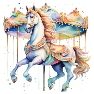 Cavalo Clipart, Cavalo Carrossel, Cavalo Aquarela, Cavalo Carrossel PNG, Carrossel Aquarela