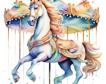 Horse Clipart, Carousel Horse, Watercolor Horse, Carousel Horse PNG, Watercolor Carousel