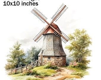 Aquarel windmolen, windmolens PNG, windmolen illustratie, windmolen afbeeldingen