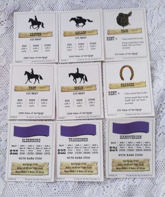 Horseopoly Deed Cards Horse Real Estate Cards 28 Horse Etsy
