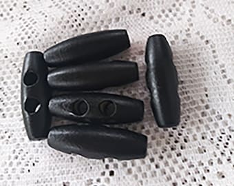 10 Black Wooden Toggle Buttons, 2 Holes Oval Toggle Buttons, 35mm x 11mm Black Toggle buttons, 1 3/8" x  3/8"