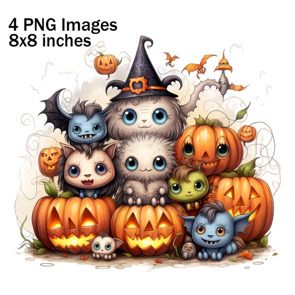 Halloween Kids Monsters Clipart, Funny Monsters, Halloween Cute Monster PNG, Funny Monsters, Cute Monster Clipart