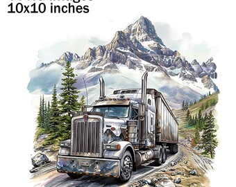 Vrachtwagens, Mountain Trucks Clipart, Winter Trucks PNG, Mountain Truck PNG, Truck Images, Semi Truck Illustratie, Mountain Truck Sublimatie