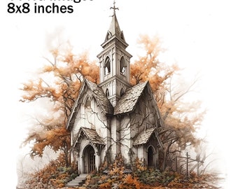 Country Church Clipart, Old Church Images, Old Church PNG, Church Illustration, Vintage Church Sublimation