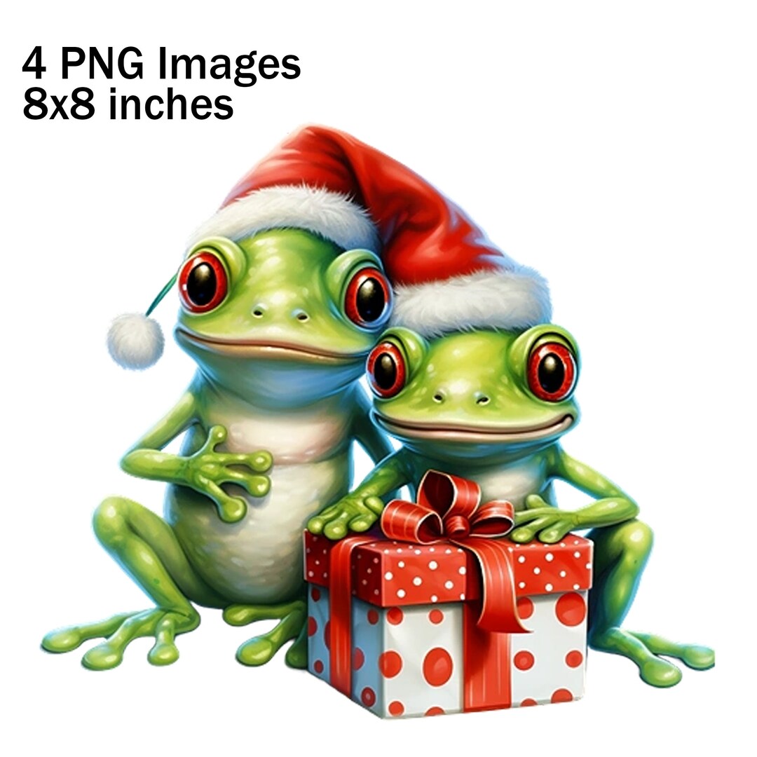 Christmas Frogs With Santa Hat, Frog Clipart, Sublimation Design, Png
