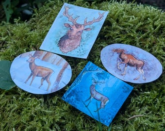 Deer Watercolor Sticker Pack | Handcrafted Forest Animals Sticker Set | Moose & Stag Journal Stickers | Scrapbooking Wildlife Planner Art