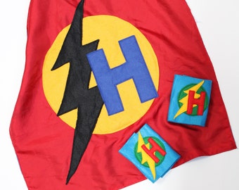 superhero bundle, personalised cuffs and cape for kids