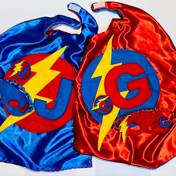 Personalised superhero kids cape, eye mask and badge bundle