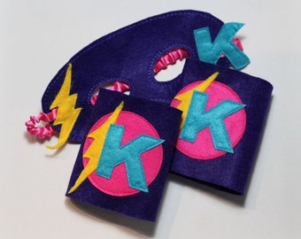 Children's personalised superhero mask and cuffs bundle