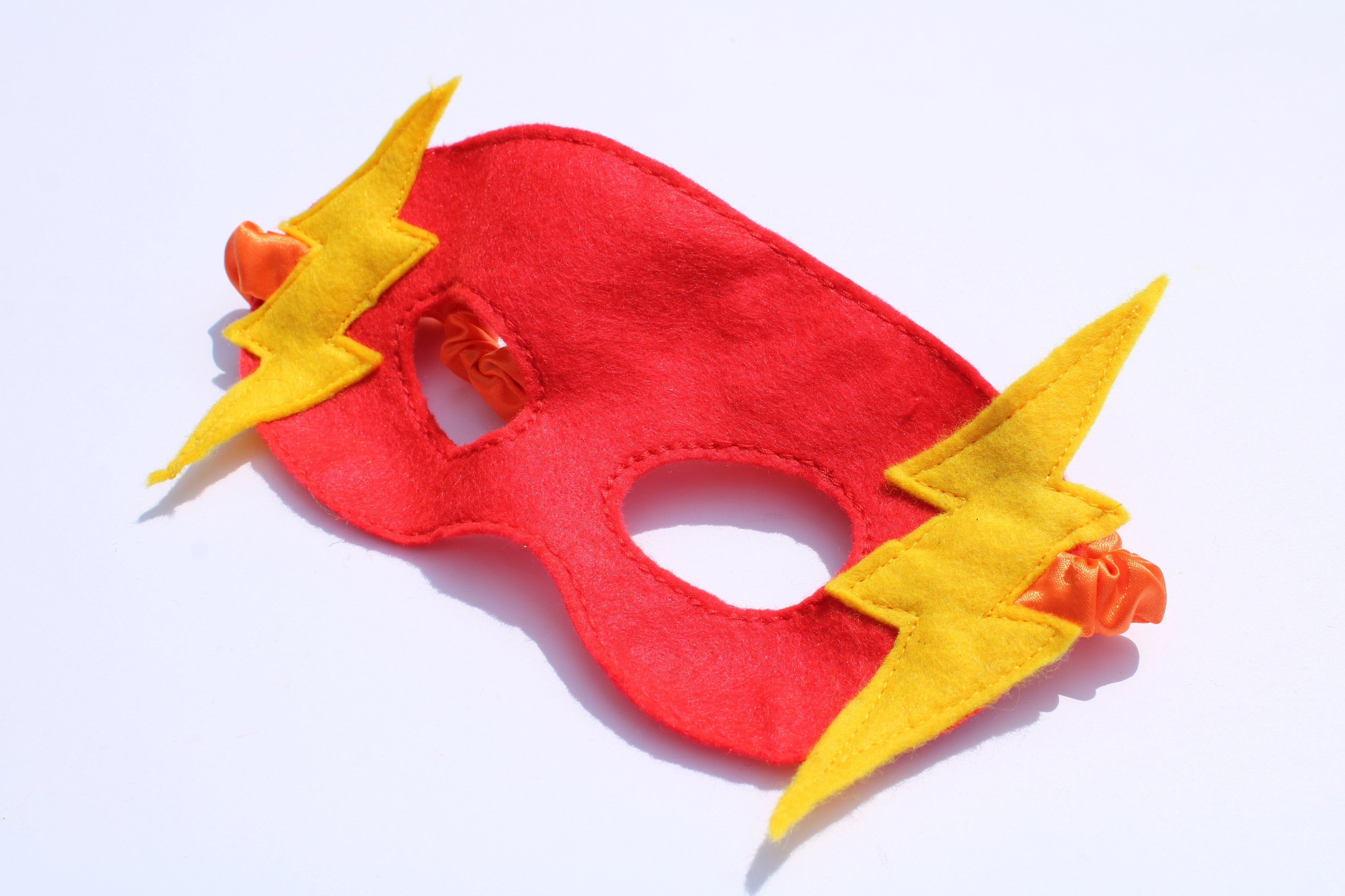 Red Felt Superhero Mask with Lightning Bolts