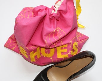 pink and yellow  fully lined shoebag