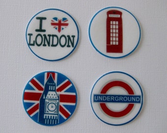 12 PRE CUT London UK Travel Edible Rice Wafer Paper Card Cupcake Toppers