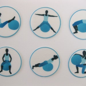 PRE CUT 12 Edible Rice Paper Wafer Card YOGA Gym Fitness Pilates Cupcake Party Toppers