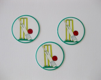 12 PRE CUT Cricket Sport EDIBLE Rice Wafer Paper Card  Cupcake Party Toppers