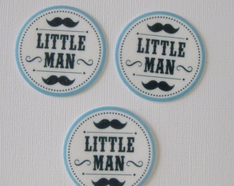 12 PRE CUT Blue Little Man Mustache EDIBLE Rice Wafer Paper Card Cupcake Toppers