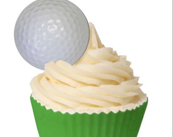 12 PRE CUT EDIBLE Rice Wafer Card Golf Ball Golfing Cupcake Party Toppers