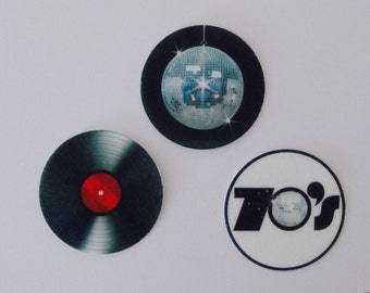 PRE CUT 12 Edible Rice Paper Wafer Card 70's DISCO Cupcake Party Toppers