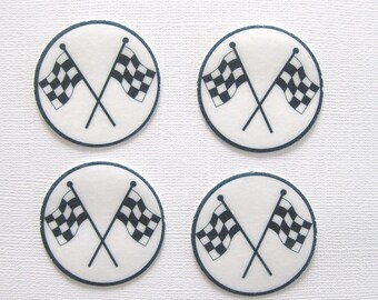 12 PRE CUT Grand Prix Racing Car EDIBLE Rice Wafer Paper Card Cupcake Toppers