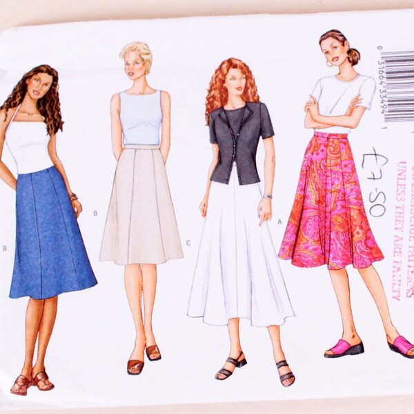 Butterick 3134 Plus Size Full Figure Curvy Girl Flared Skirt Sewing Pattern 3 Sizes Uk 20 22 24 Waist 34" 37" 39"