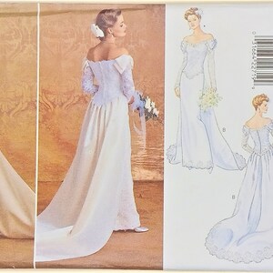 Part UNCUT Vintage Butterick 4288 Lace Off the Shoulder Wedding Bridal Dress Gown with Train Sewing Pattern UK 6 8 10 12