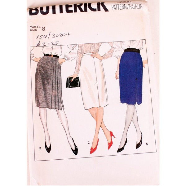 UNCUT Vintage Butterick 4665 Straight Pleated Skirt Sewing Pattern 3 Styles Petite Size Waist 24" 61 cm UK 8