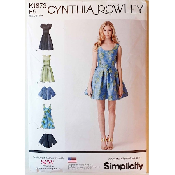 UNCUT Simplicity 1873 Fit and Flare Day Party Cocktail Dress & Shrug Bolero Evening Jacket by Cynthia Rowley Sewing Pattern UK 6 8 10 12 14