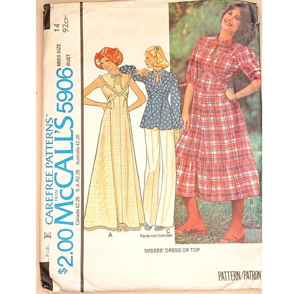 Part UNCUT Vintage McCall's 5906 Stunning Summer Boho Festival Cottagecore Yoked Mid Maxi Dress or Smock Top Sewing Pattern UK 14 Bust 36"