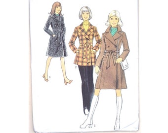 UNCUT Style 3858 Vintage Winter Wool Tweed  Belted Lined Trench Coat or Jacket Sewing Pattern Bust 34" UK 12