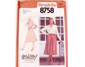 Simplicity 8758 Vintage Back Wrap Skirt in Two Lengths Sewing Pattern Size UK 14 Waist 28" 71 cm