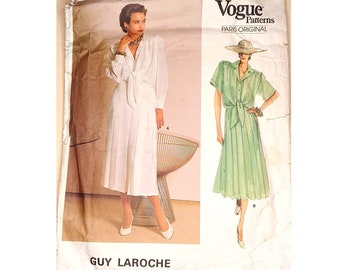 Part UNCUT Vintage Vogue Paris Original 1719 Guy Laroche Summer Linen Tie Front Blouse Shirt & Pleated Skirt Sewing Pattern UK 12 Bust 34"