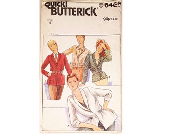 UNCUT Vintage Quick Butterick 6466 Loose Unlined  Shawl Collar or Notch Lapel Patch Pocket Wrap Cardigan Jacket Blazer Sewing Pattern UK 12