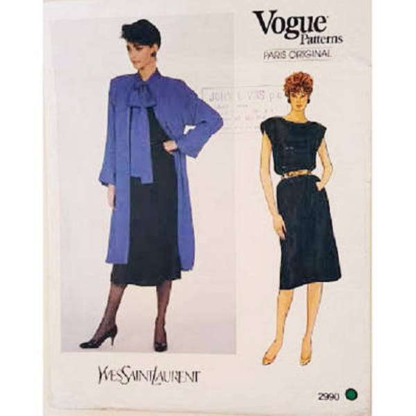 UNCUT Vintage Vogue Paris Original 2990 Yves Saint Laurent Fabulous Bow Jacket Skirt & T Shirt Top Sewing Pattern Size UK 14 Bust 36" 92 cm